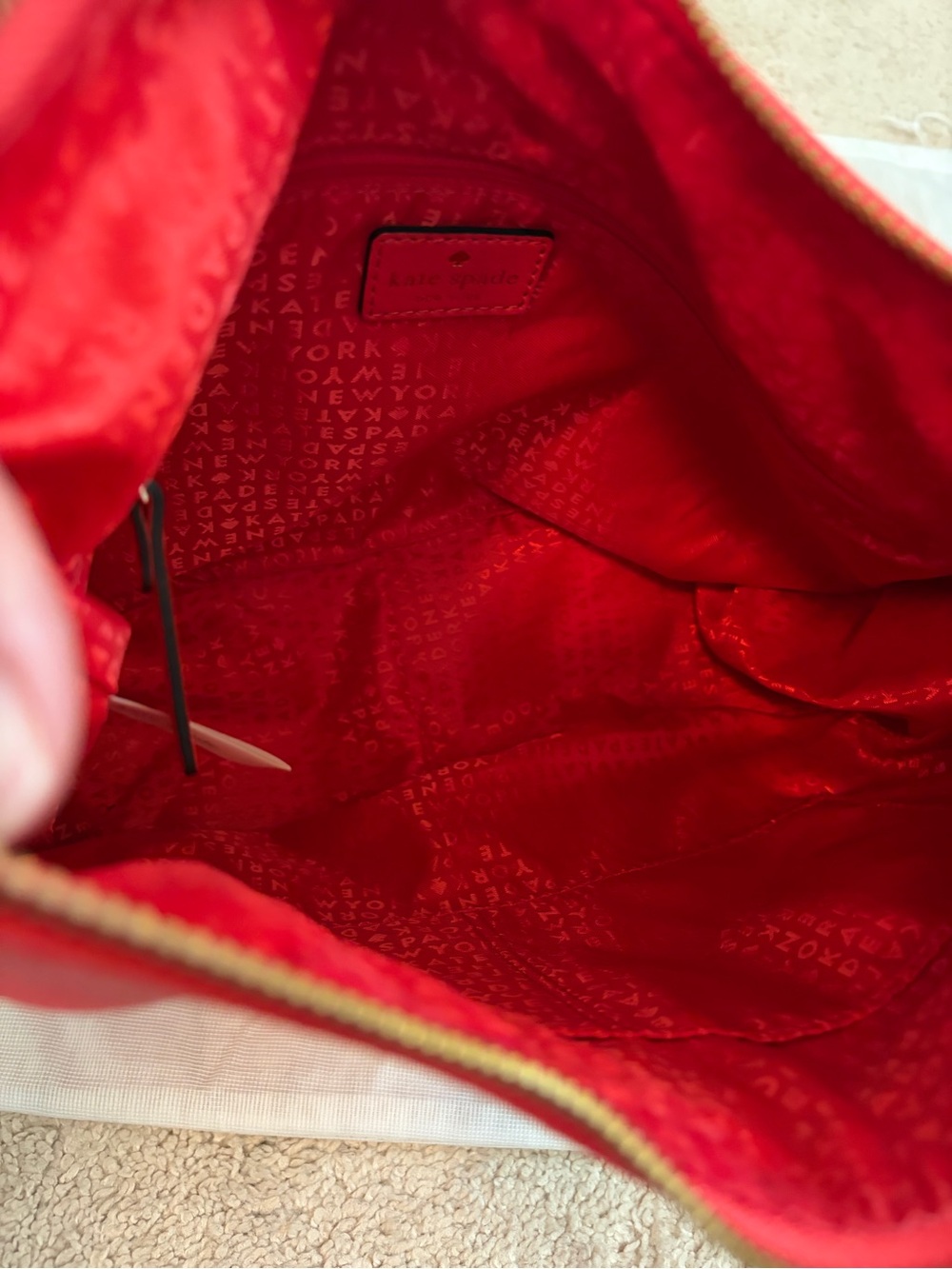 Kate Spade Pine Street Finley Hobo Bag Pebbled Leather Geranium Red Dust Bag EUC - Picture 9 of 15